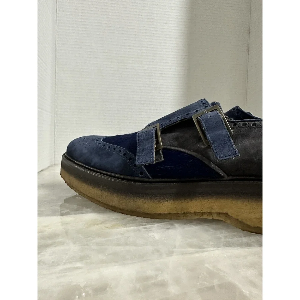 Etro Mens Blue Suede Double‎ Monk Strap Shoes UK 41 US 8.5